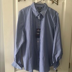 Chaps Men's Blue and White Striped Dress Shirt